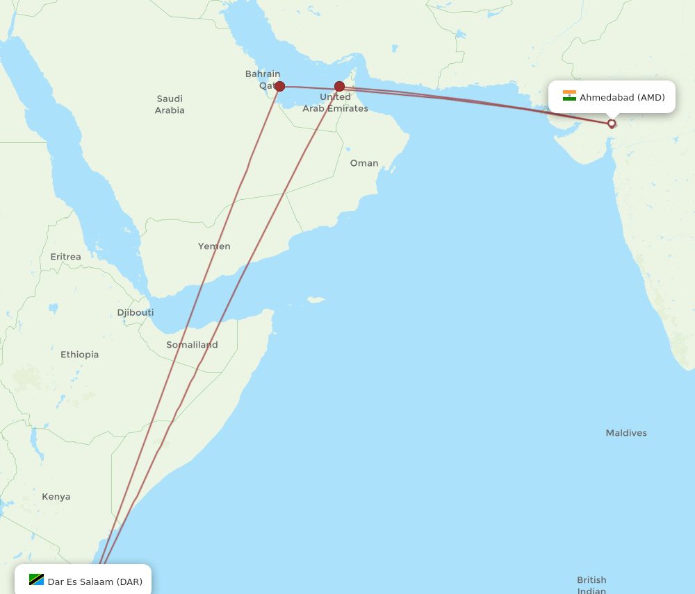 AMD to DAR flights and routes map