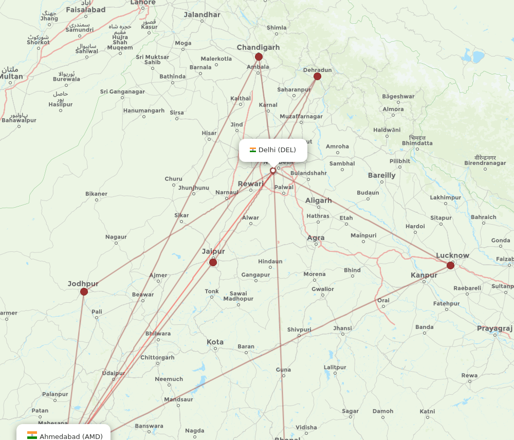 AMD to DEL flights and routes map