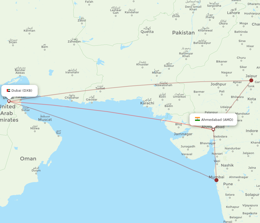 AMD to DXB flights and routes map