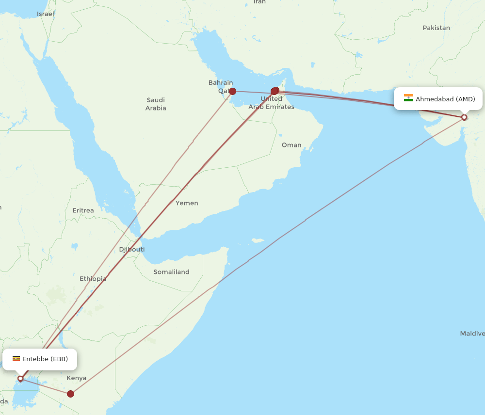 AMD to EBB flights and routes map