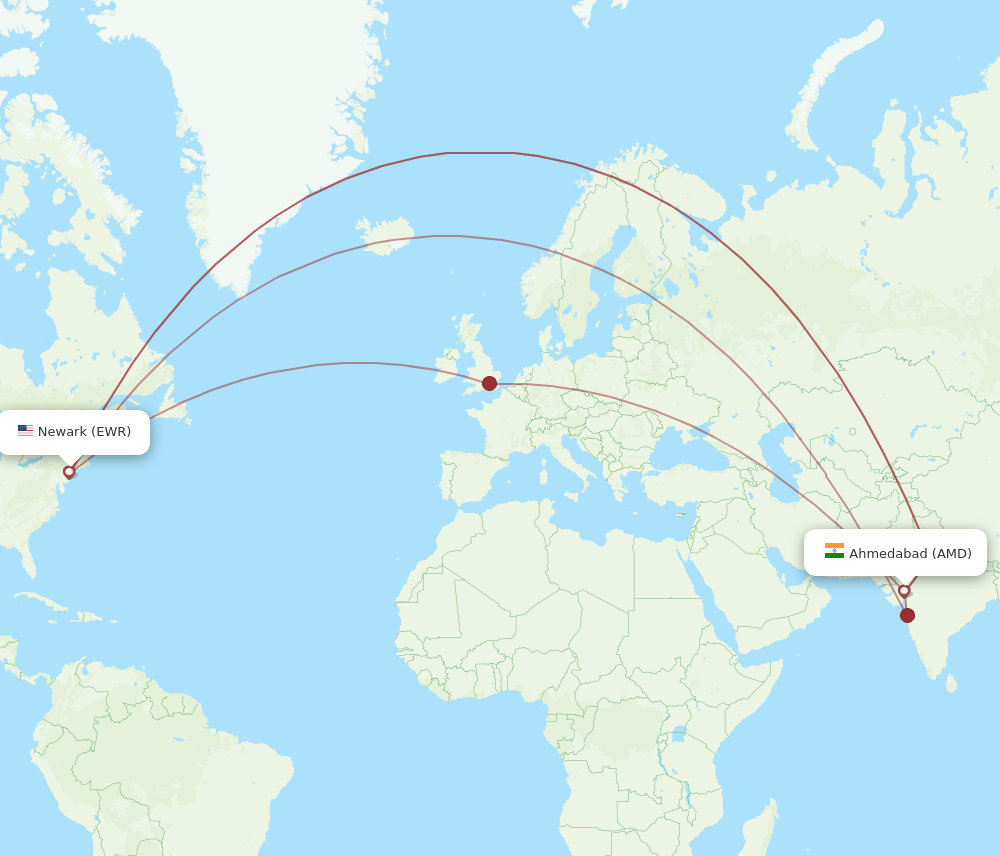 AMD to EWR flights and routes map