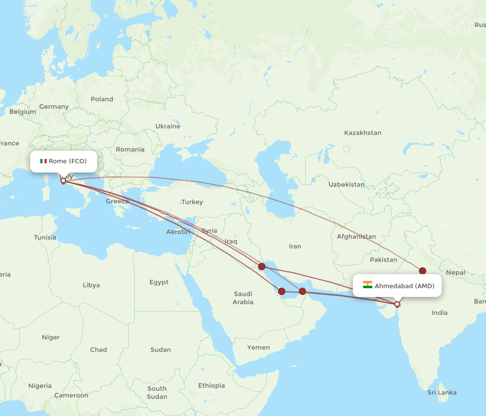 AMD to FCO flights and routes map