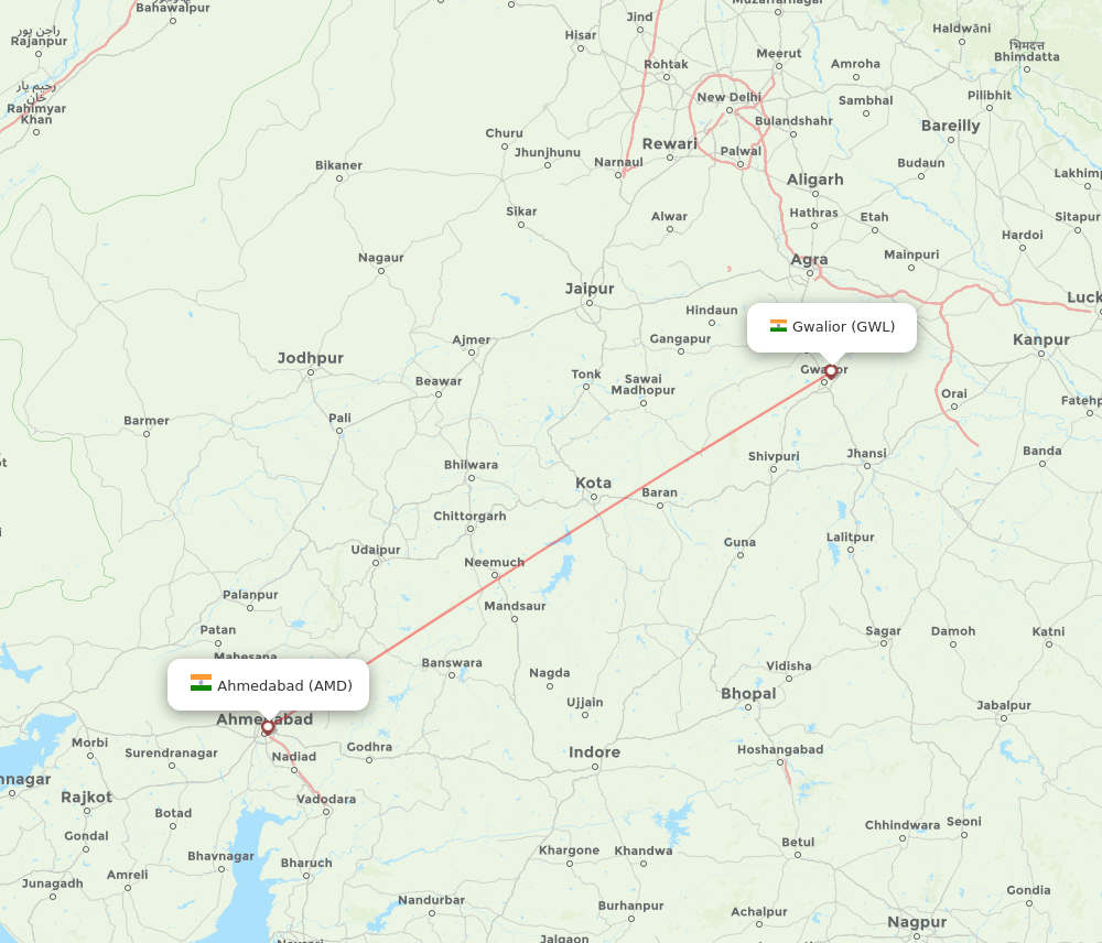 AMD to GWL flights and routes map