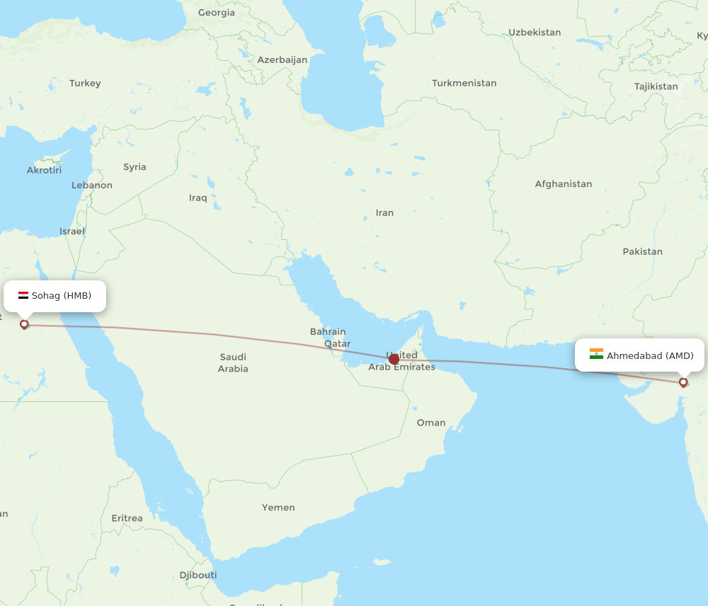 Ahmedabad - Sohag route map and flight paths