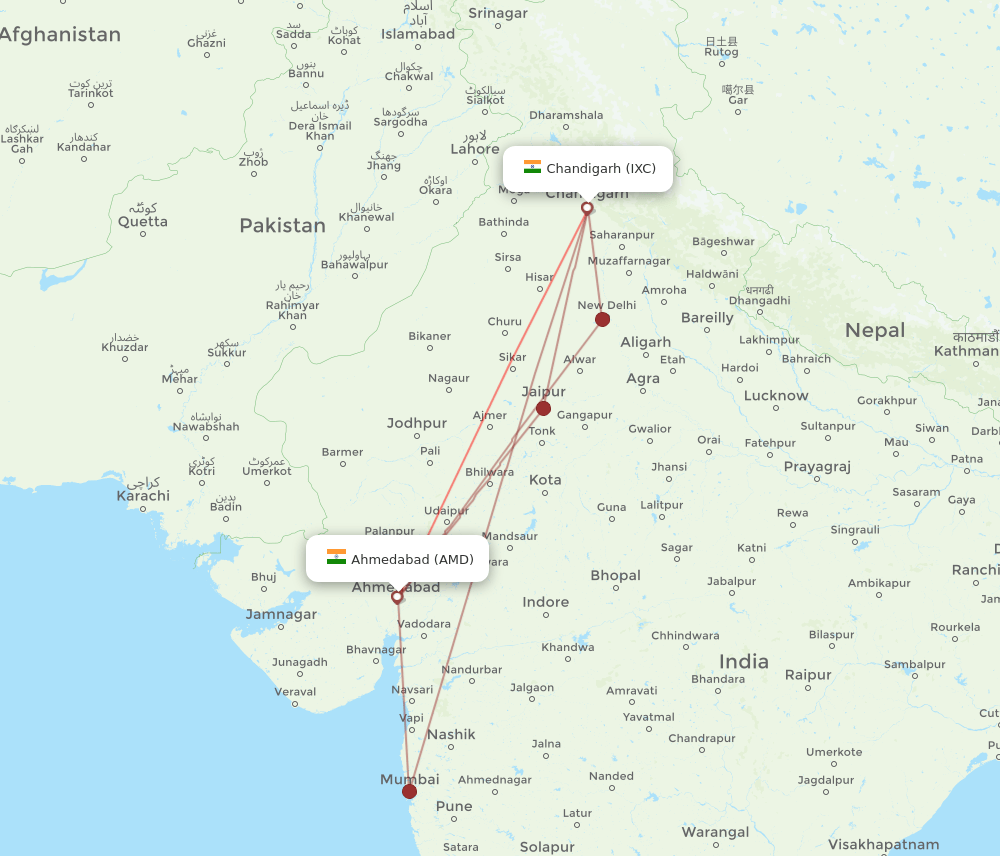 AMD-IXC flight routes