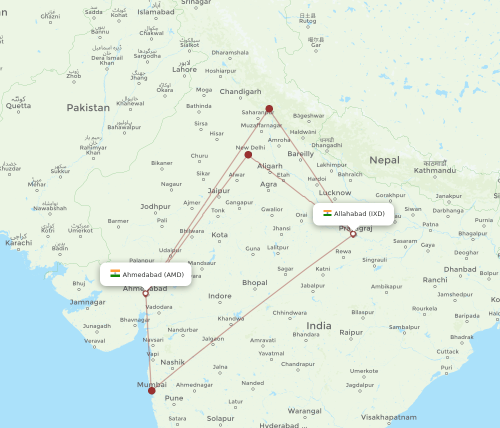 AMD-IXD flight routes