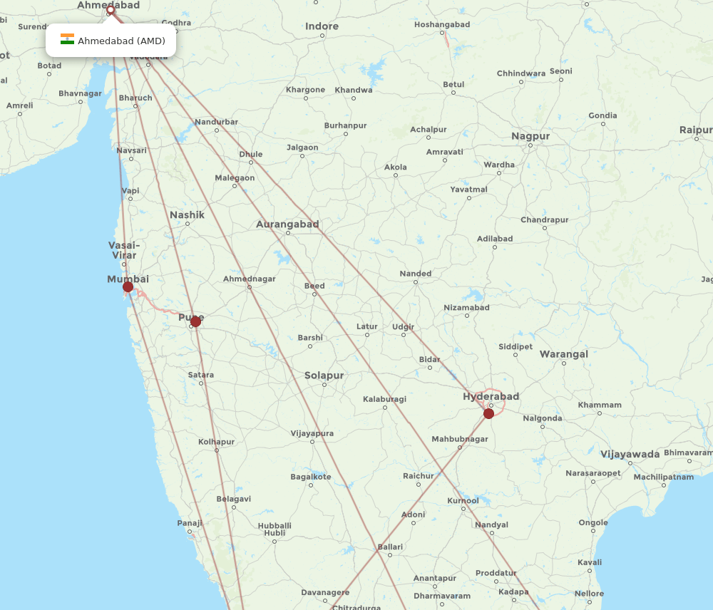 AMD to IXE flights and routes map