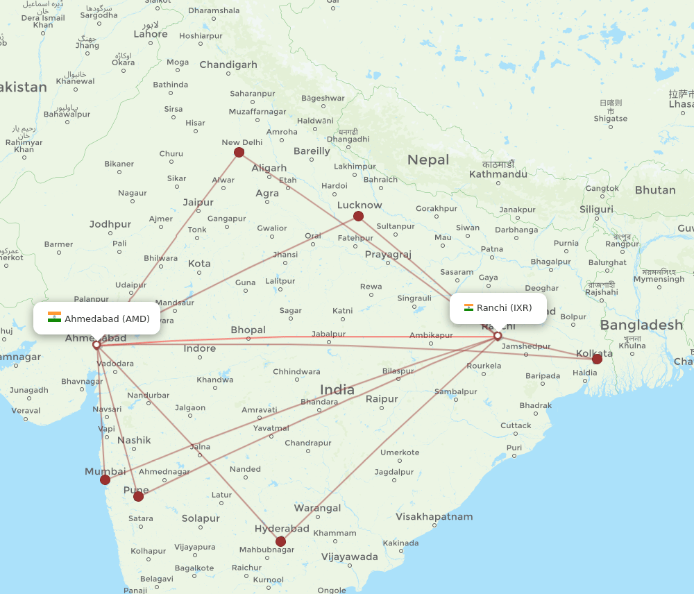 AMD to IXR flights and routes map