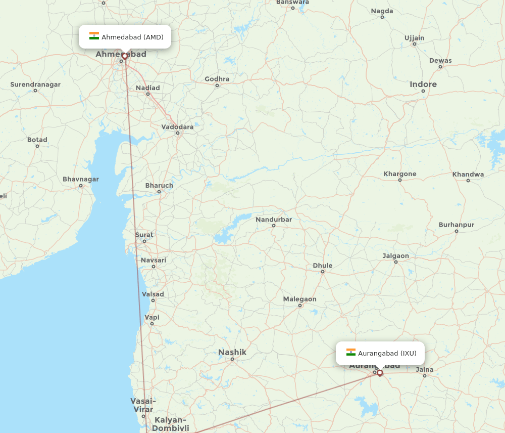 AMD to IXU flights and routes map