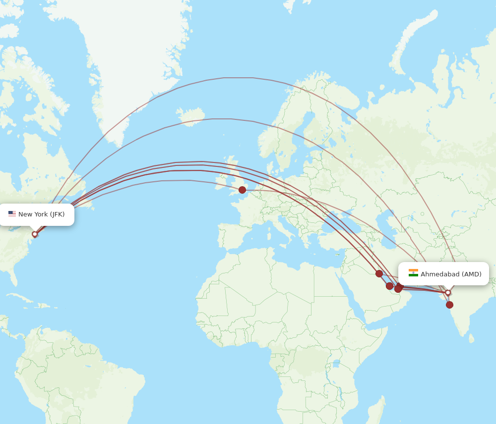 AMD to JFK flights and routes map