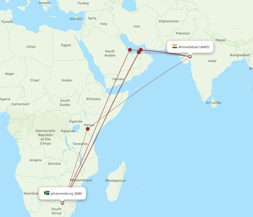 AMD-JNB flight routes