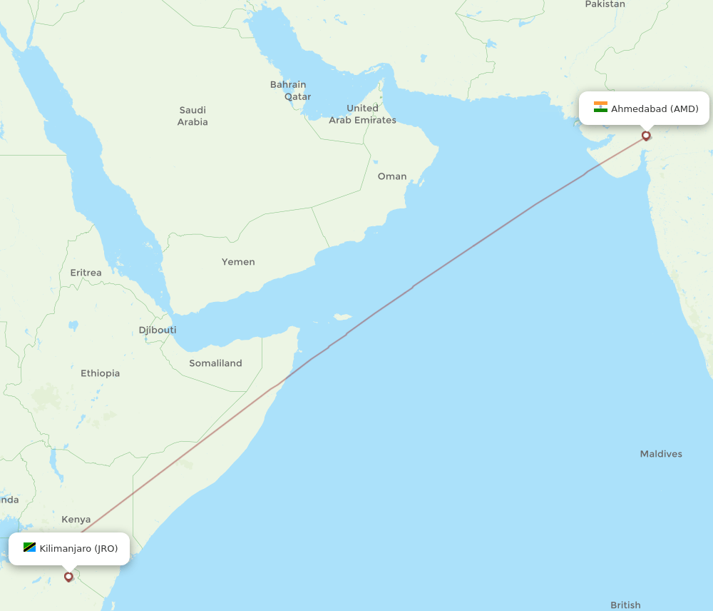 AMD to JRO flights and routes map