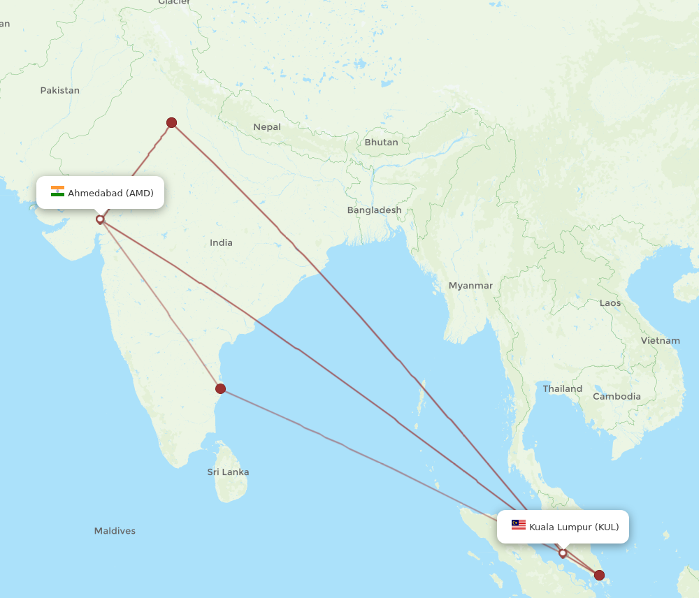 AMD to KUL flights and routes map
