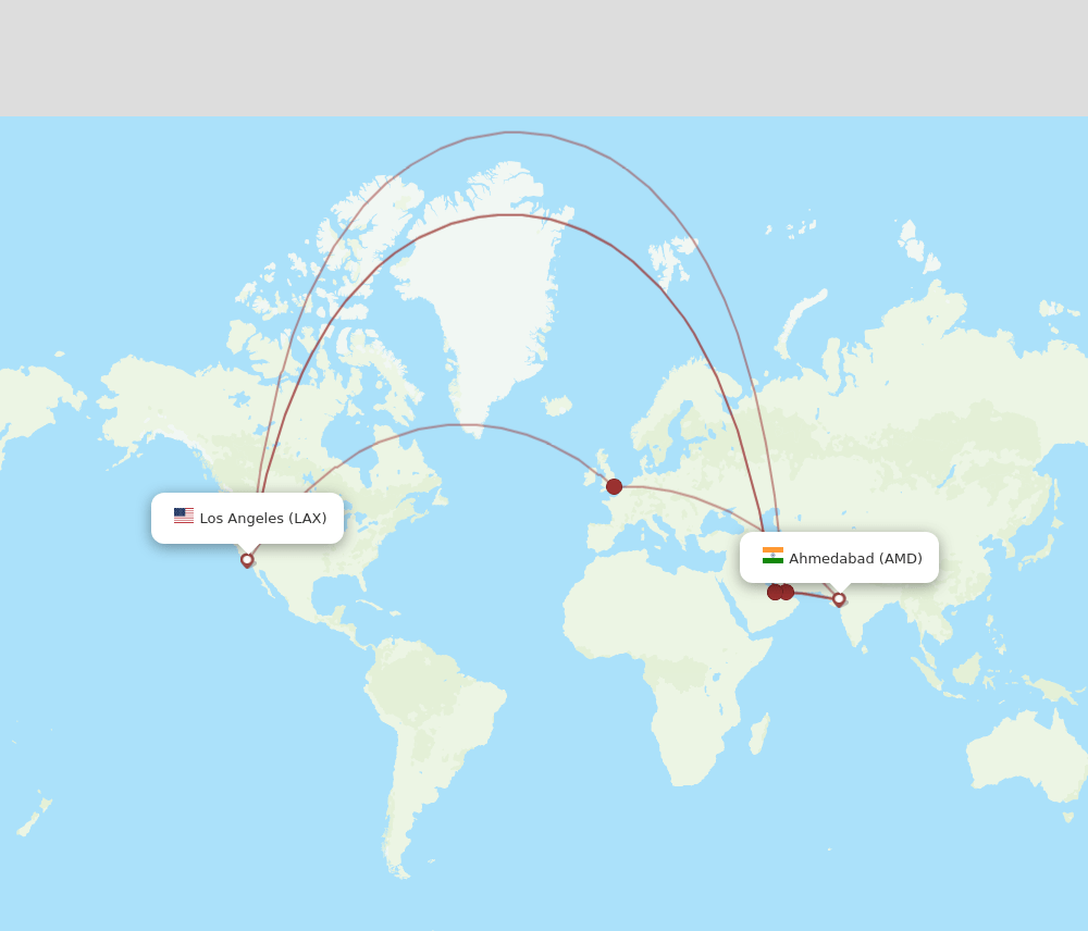 AMD to LAX flights and routes map