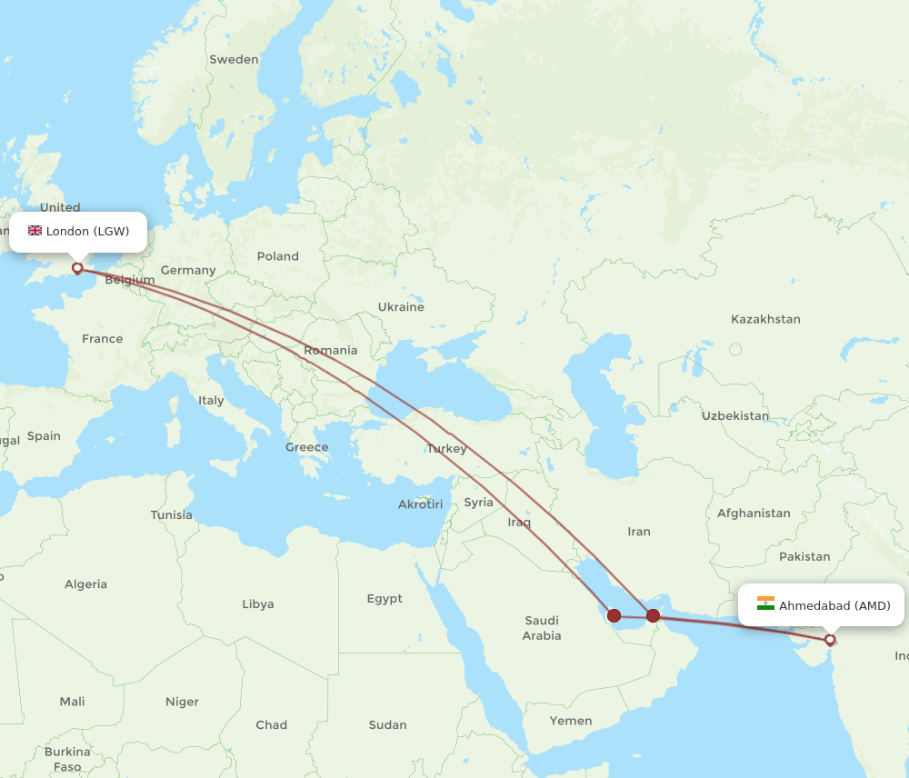 AMD-LGW flight routes