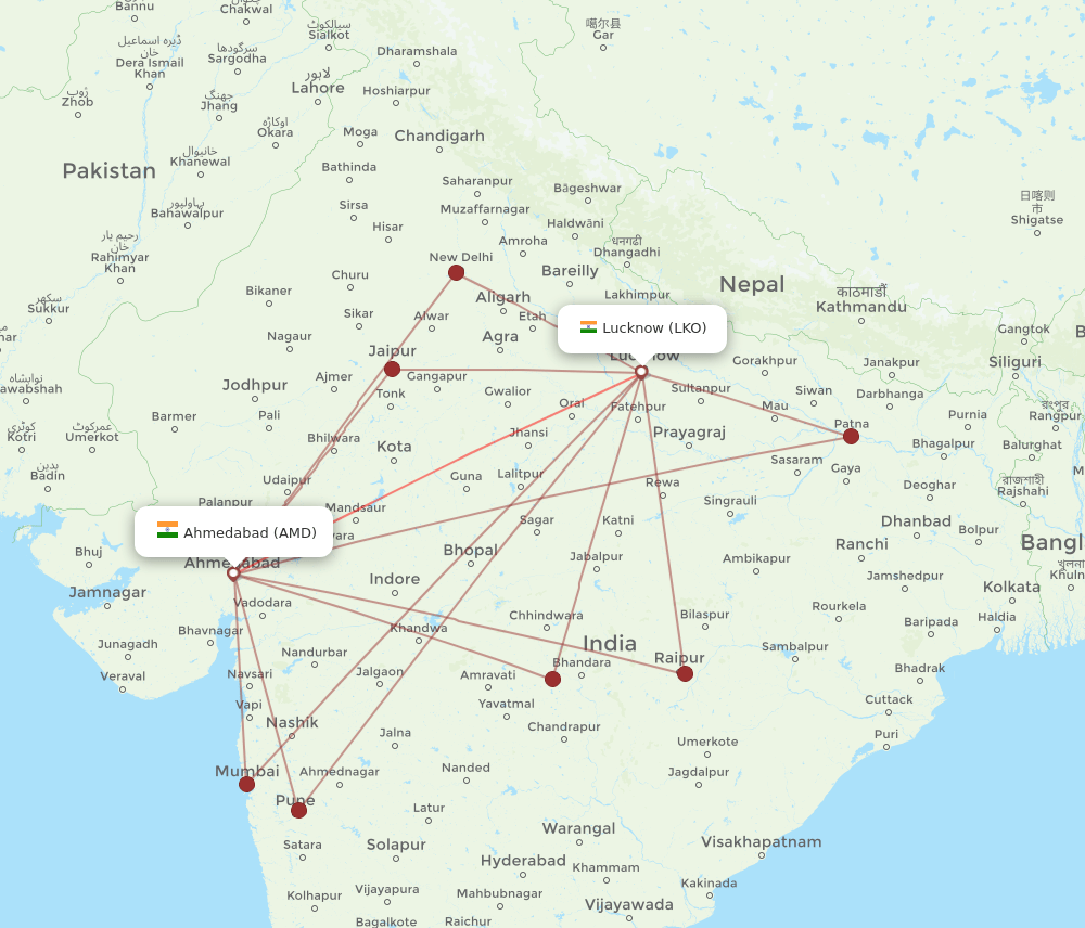 AMD-LKO flight routes