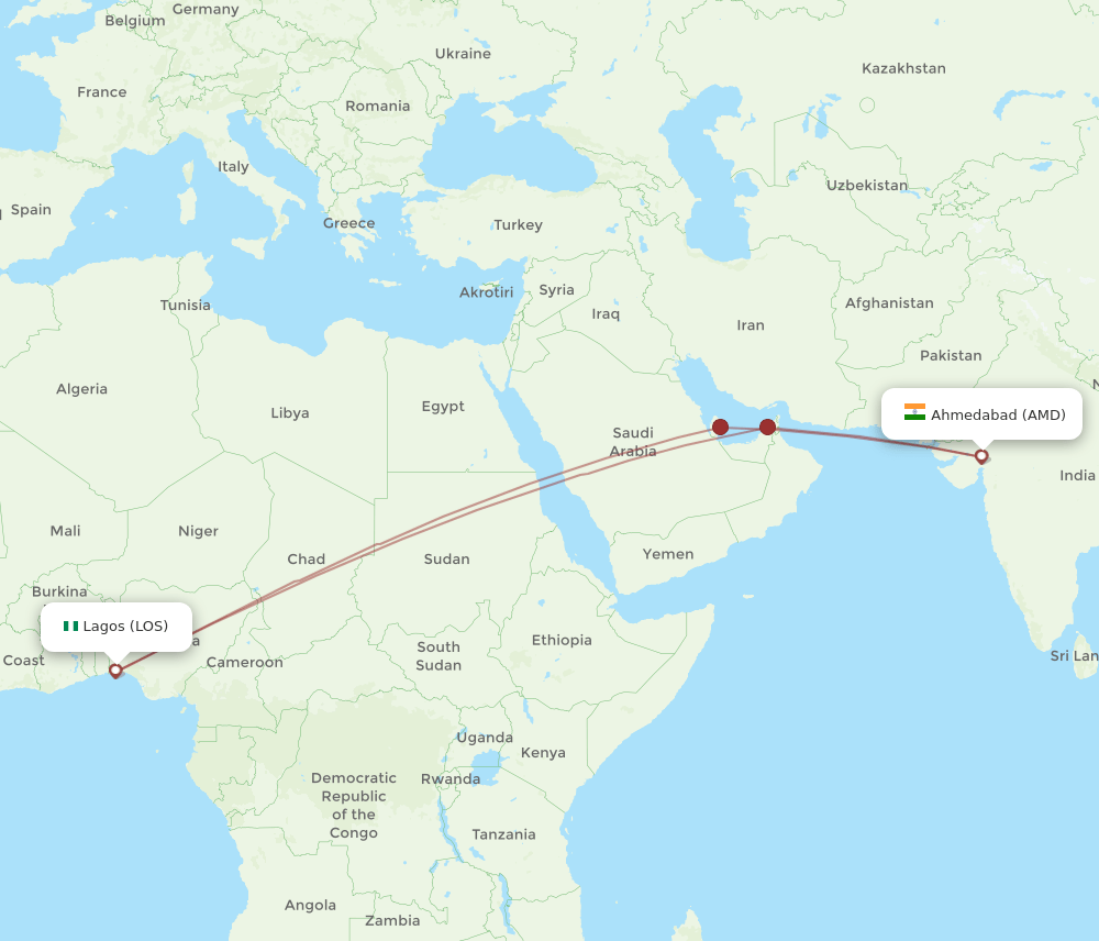 AMD to LOS flights and routes map