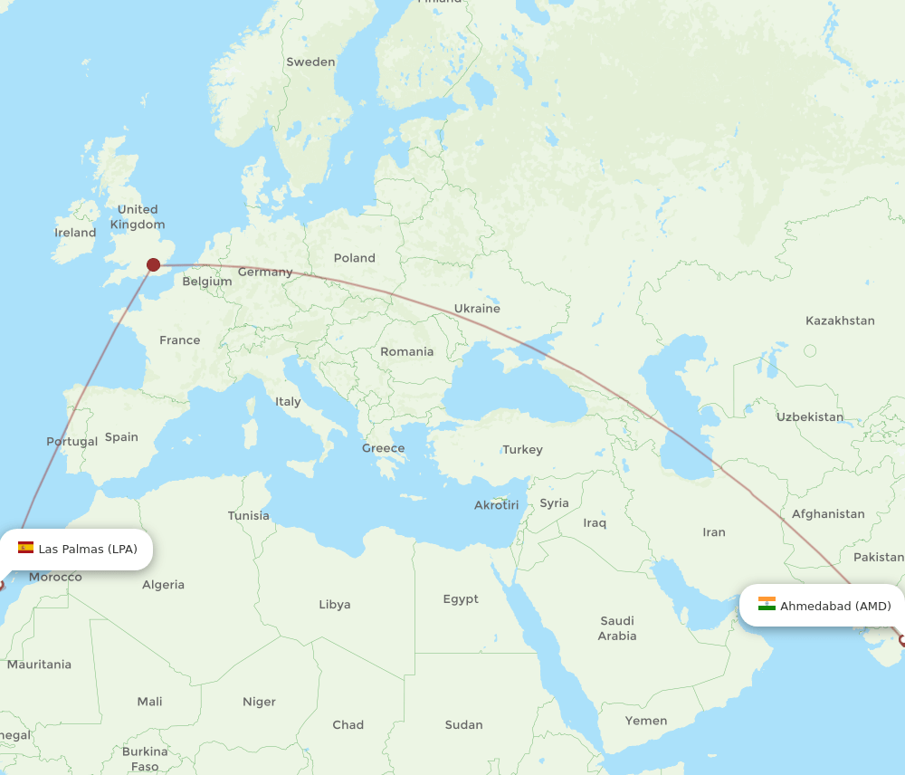 LPA to AMD flights and routes map