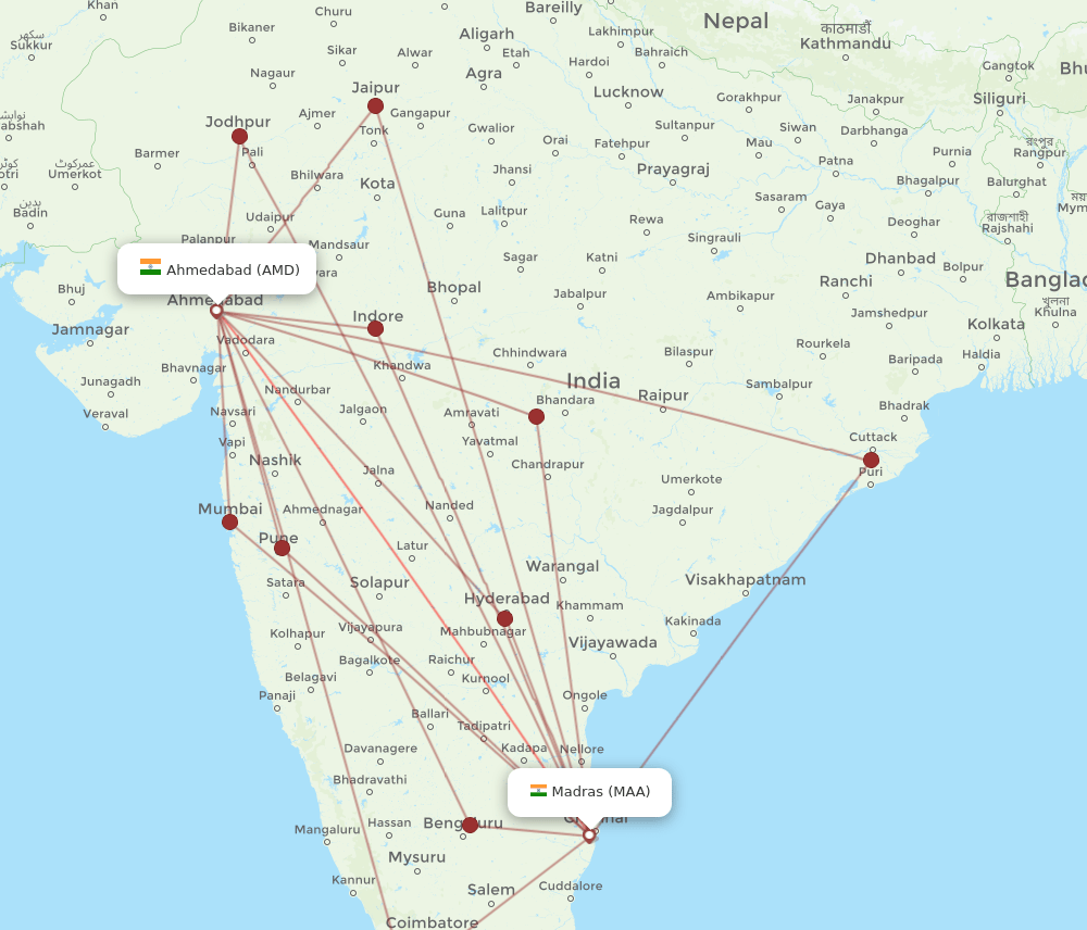 AMD-MAA flight routes