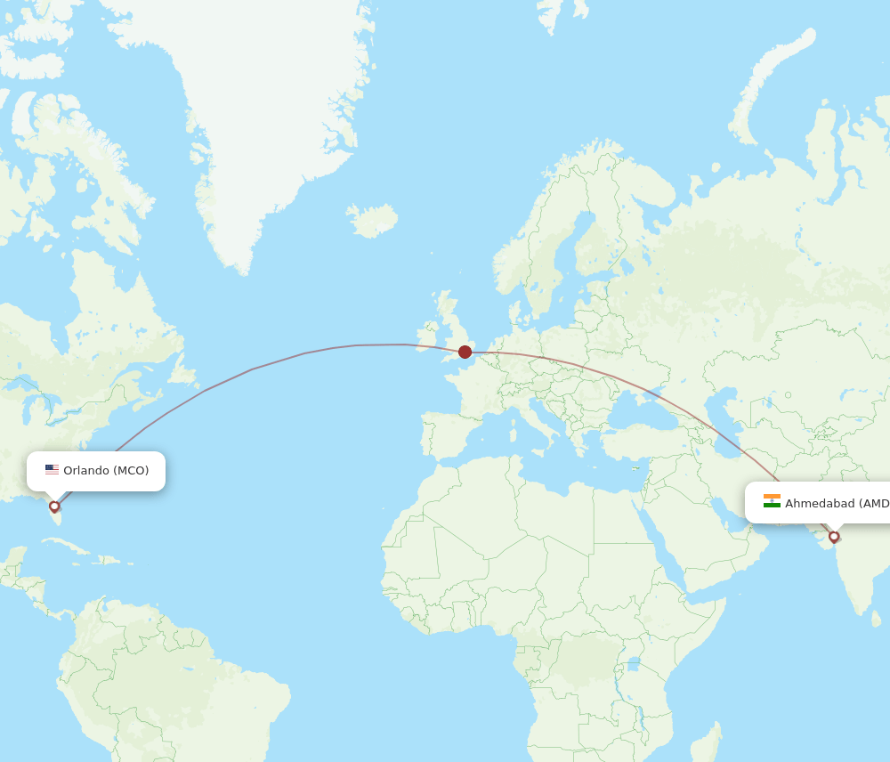 Ahmedabad - Orlando route map and flight paths