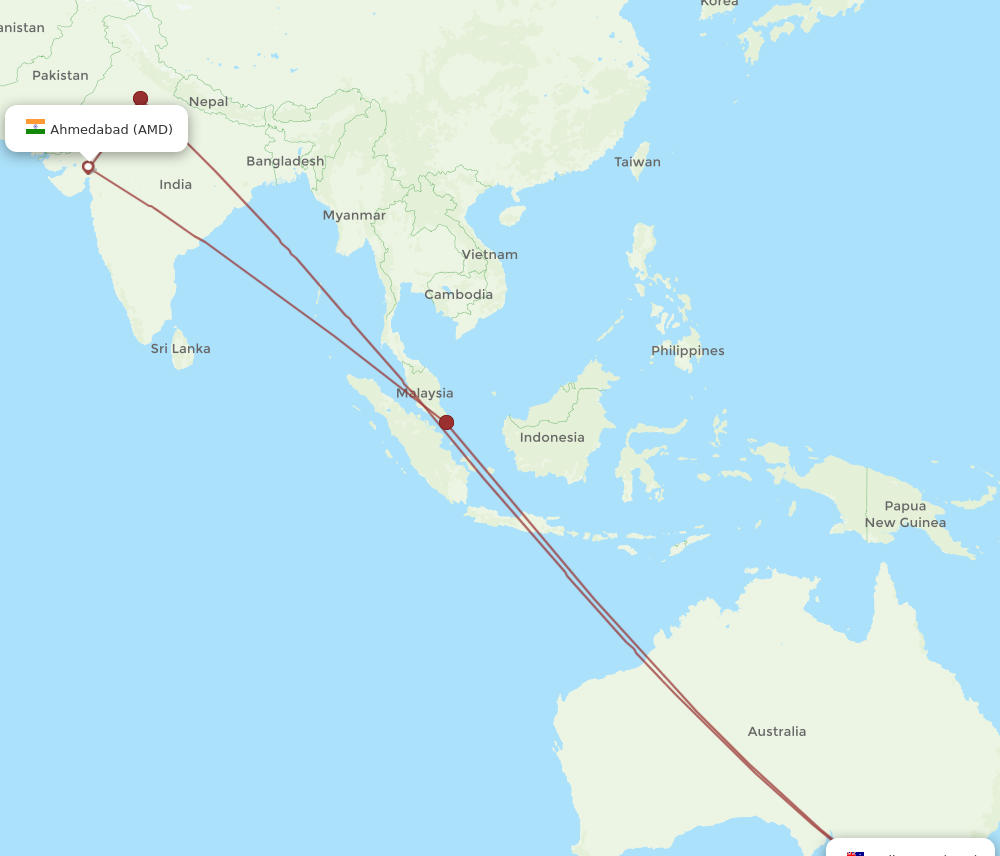 AMD to MEL flights and routes map