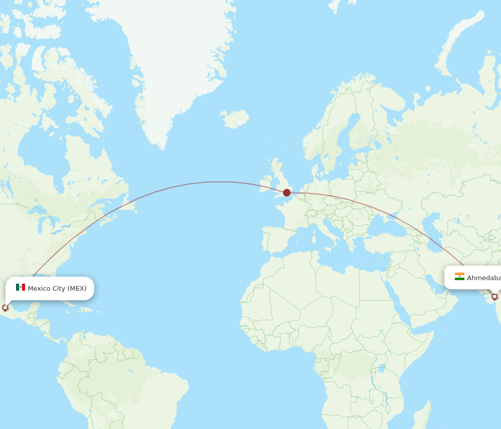 MEX to AMD flights and routes map