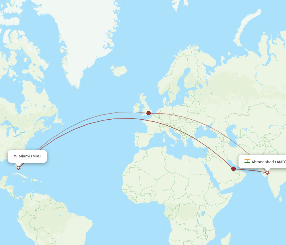 AMD to MIA flights and routes map