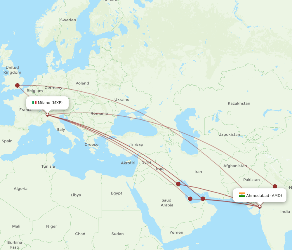 AMD-MXP flight routes
