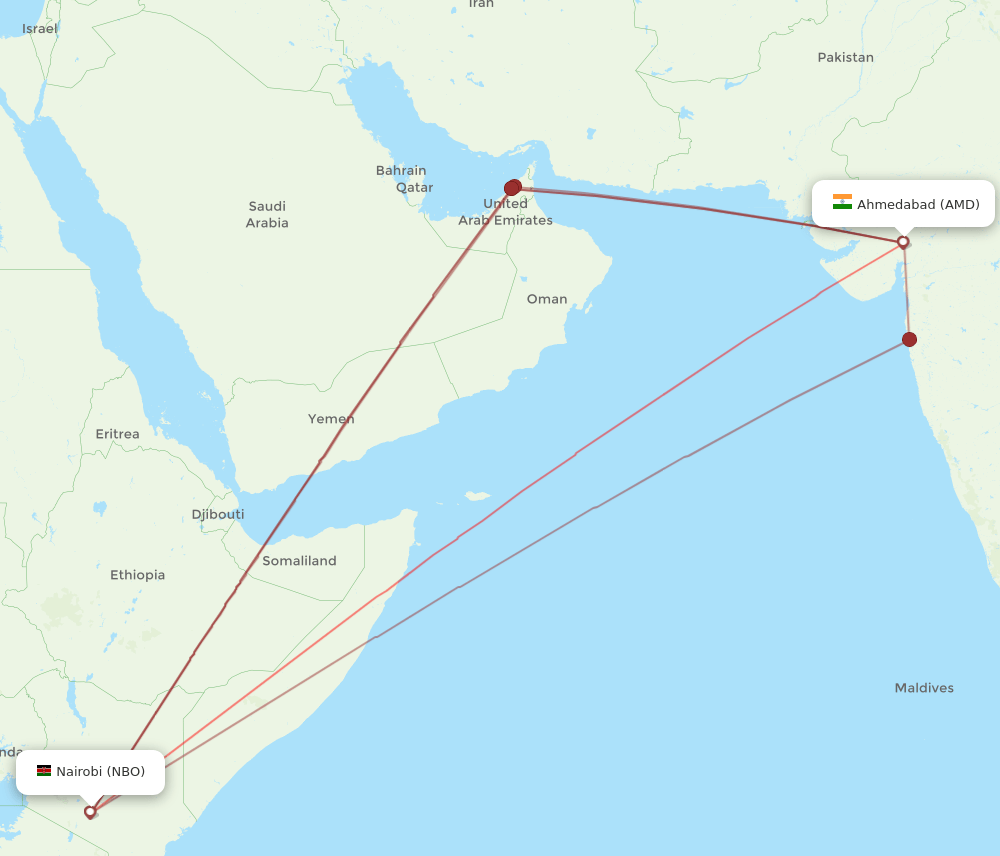 AMD to NBO flights and routes map