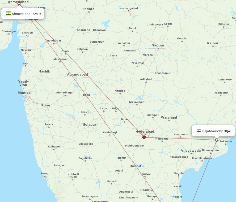AMD to RJA flights and routes map