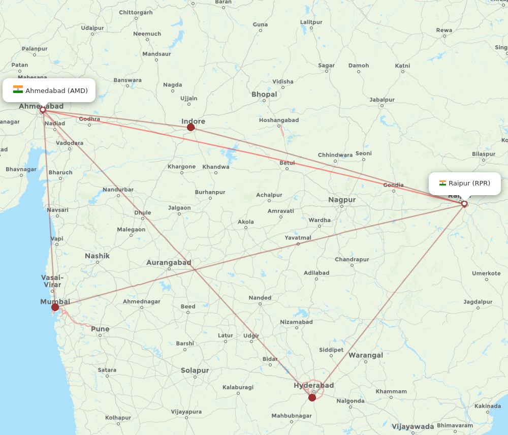 AMD to RPR flights and routes map