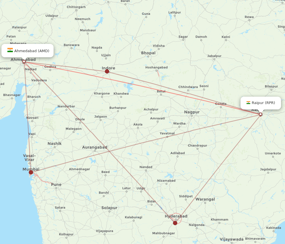 AMD to RPR flights and routes map