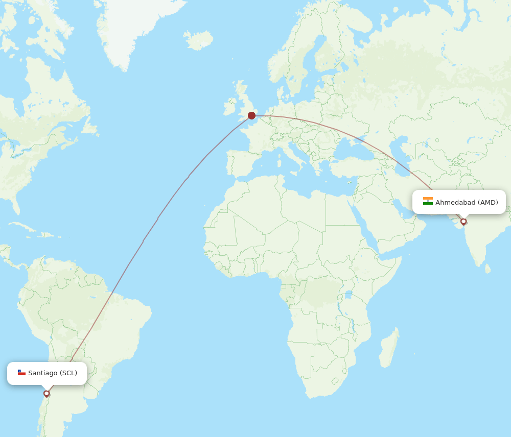 AMD to SCL flights and routes map