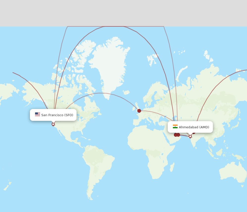 AMD to SFO flights and routes map