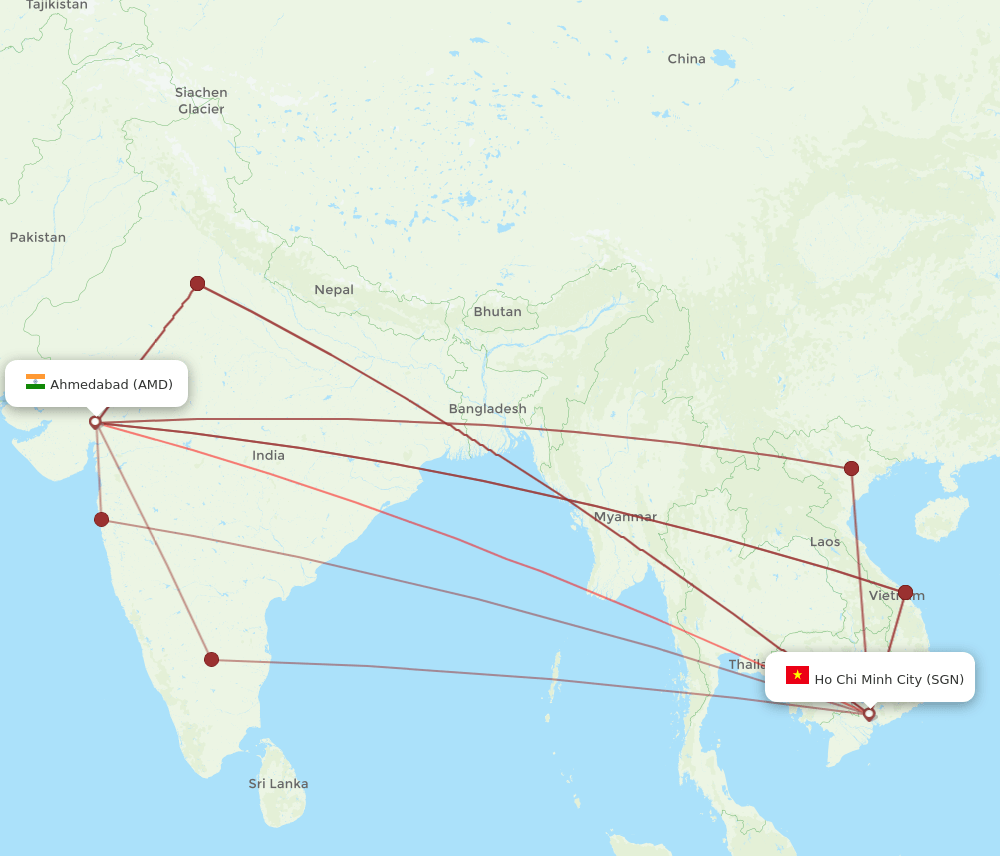 AMD to SGN flights and routes map