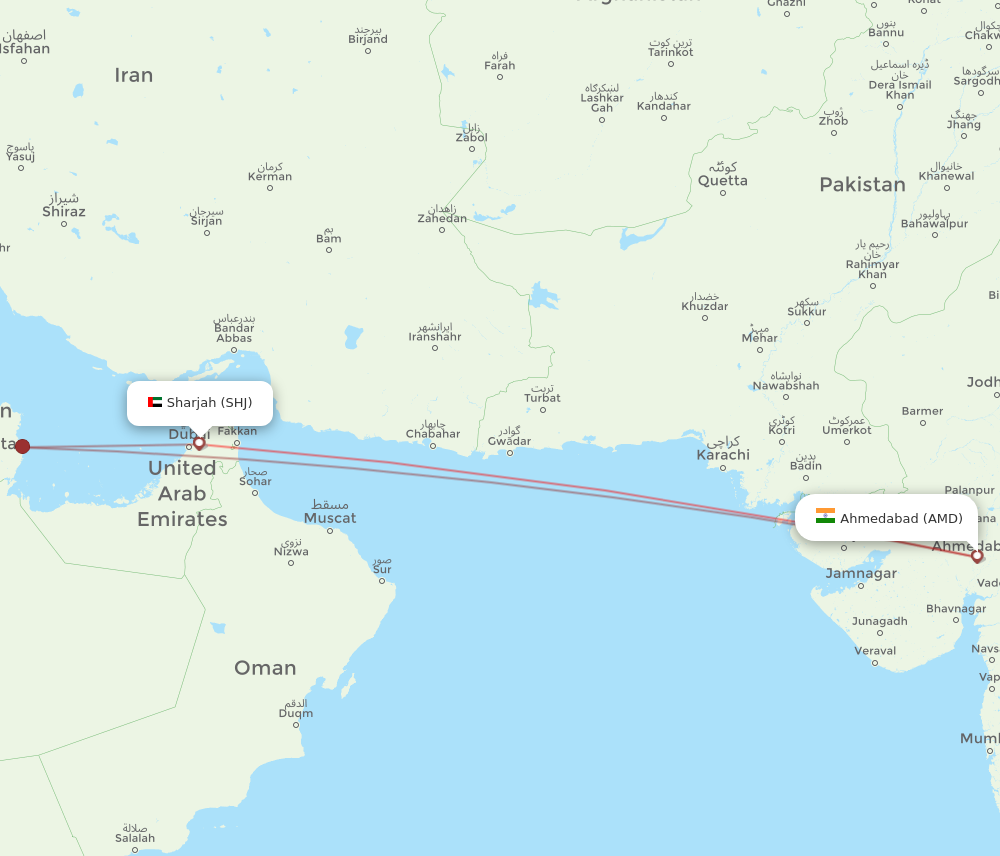 AMD to SHJ flights and routes map