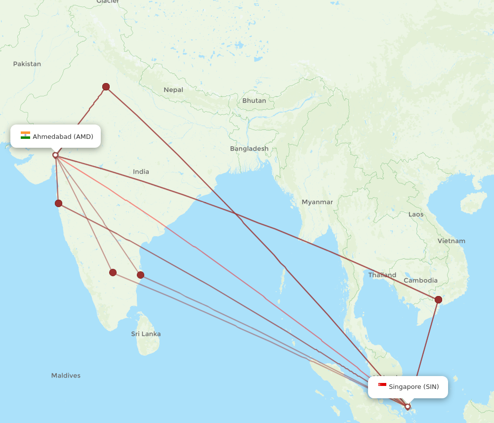 AMD to SIN flights and routes map