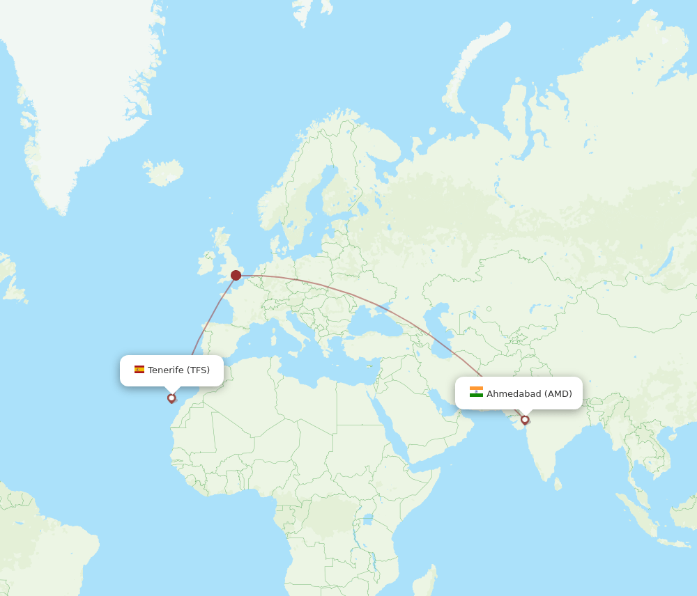 Tenerife - Ahmedabad route map and flight paths