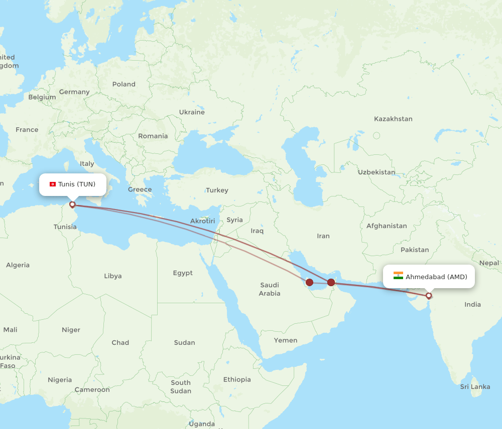 AMD-TUN flight routes