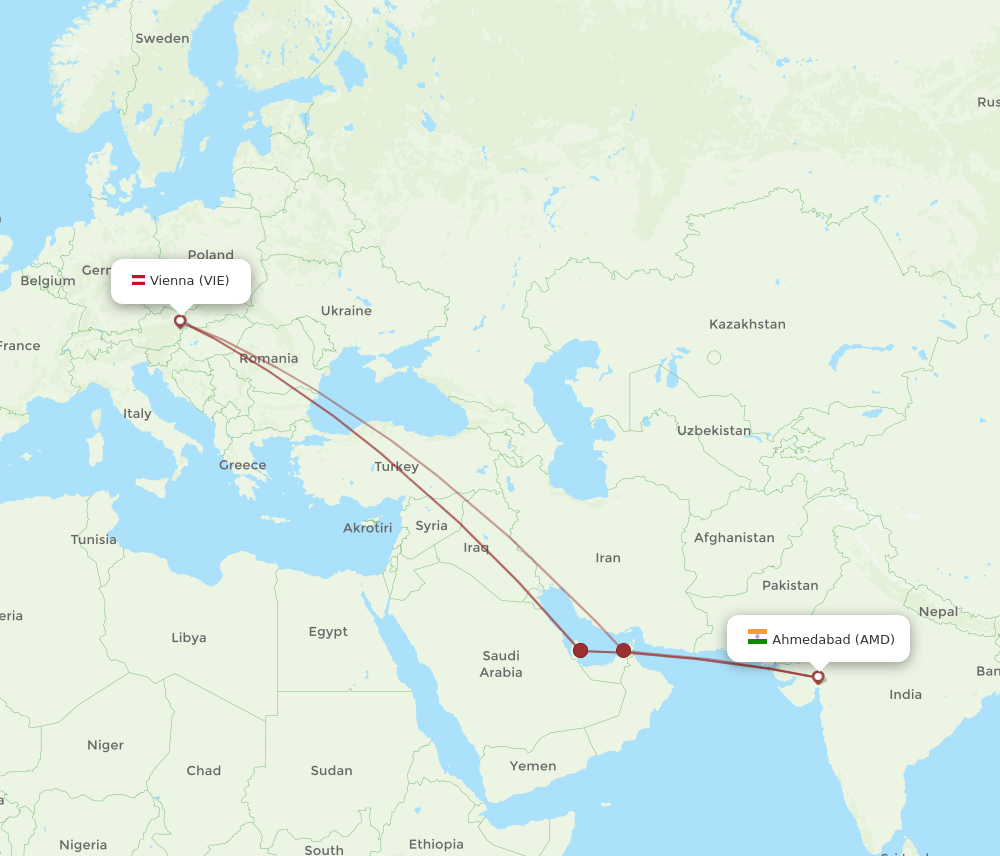 AMD to VIE flights and routes map