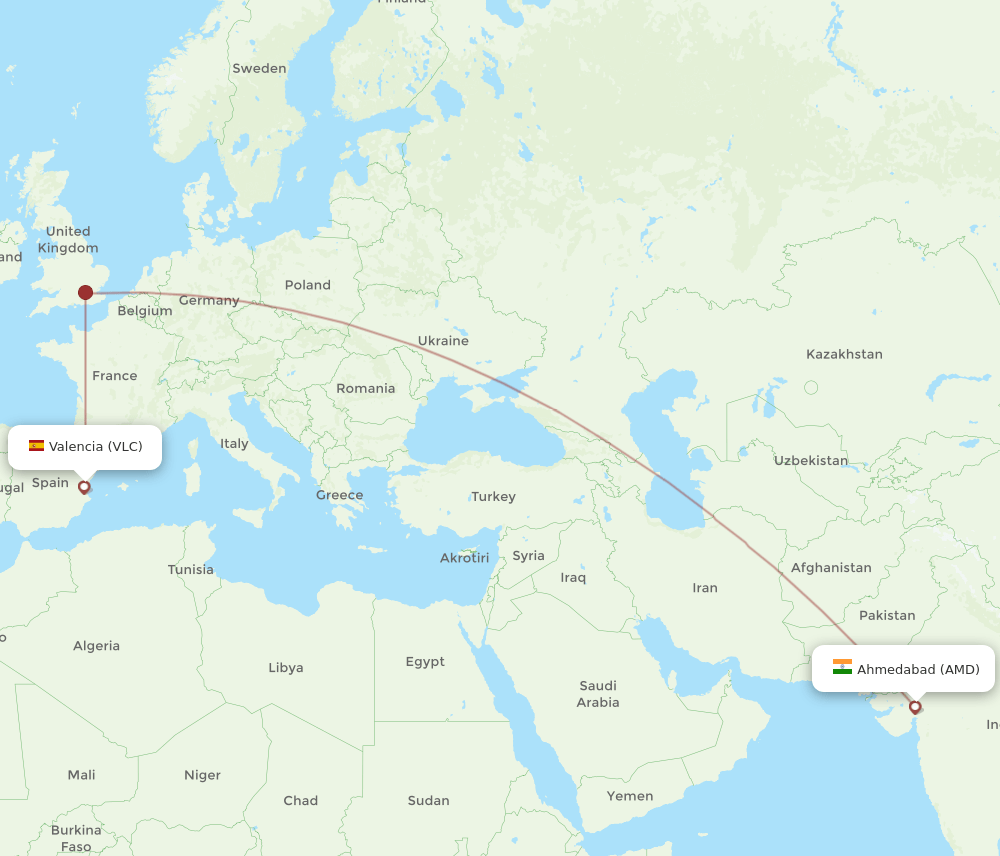 VLC to AMD flights and routes map
