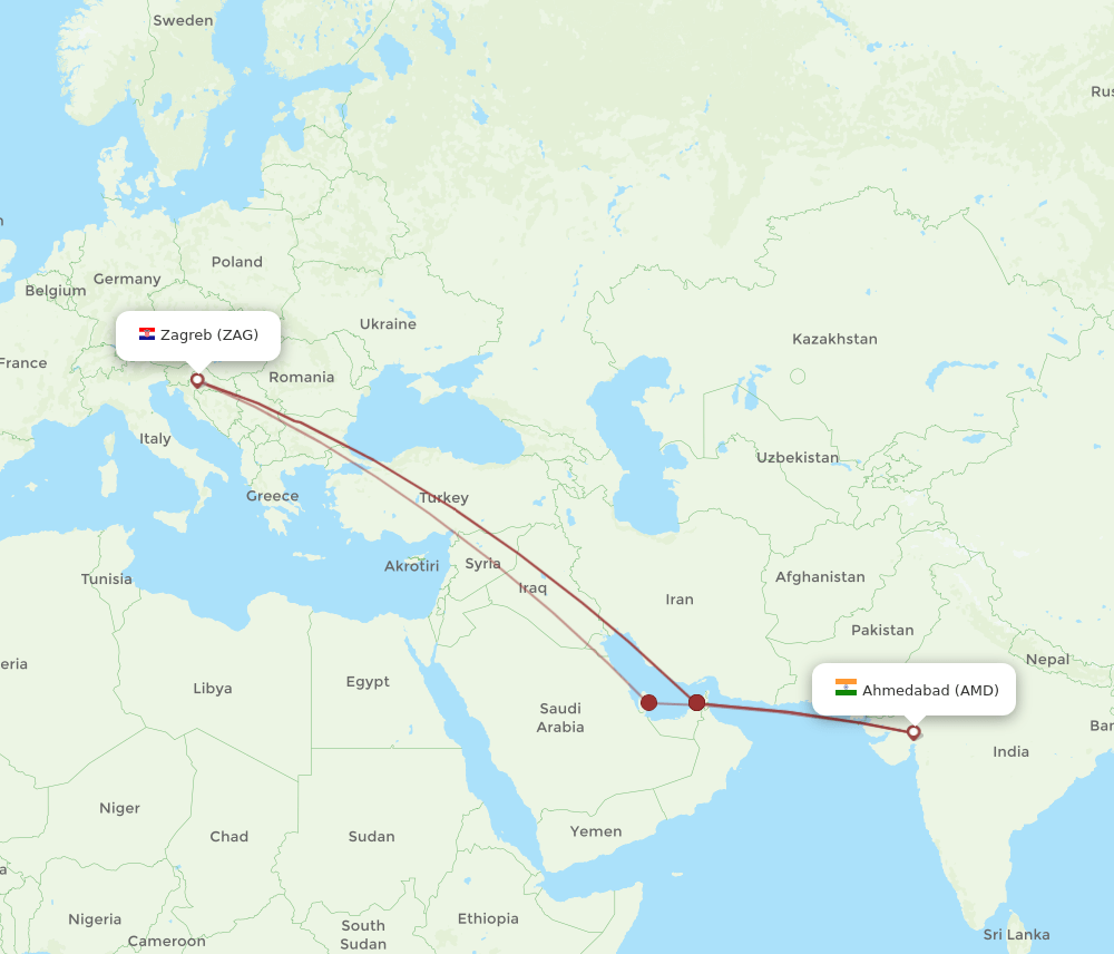 AMD-ZAG flight routes
