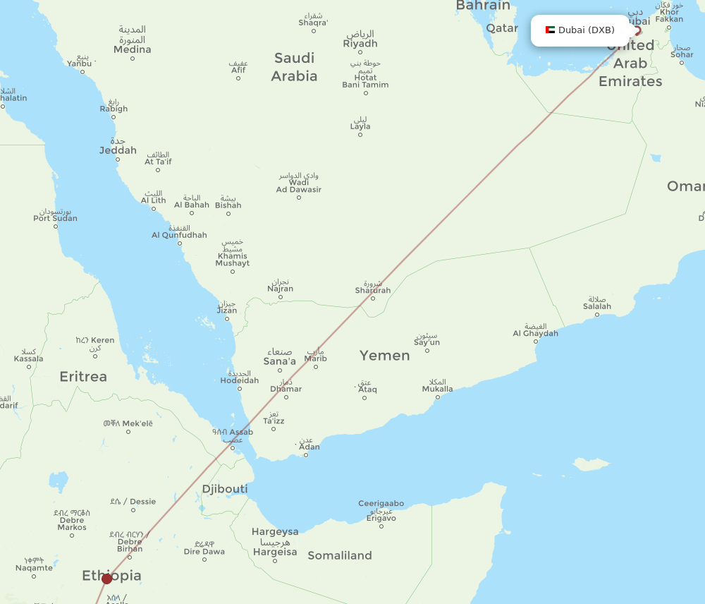 AMH-DXB flight routes