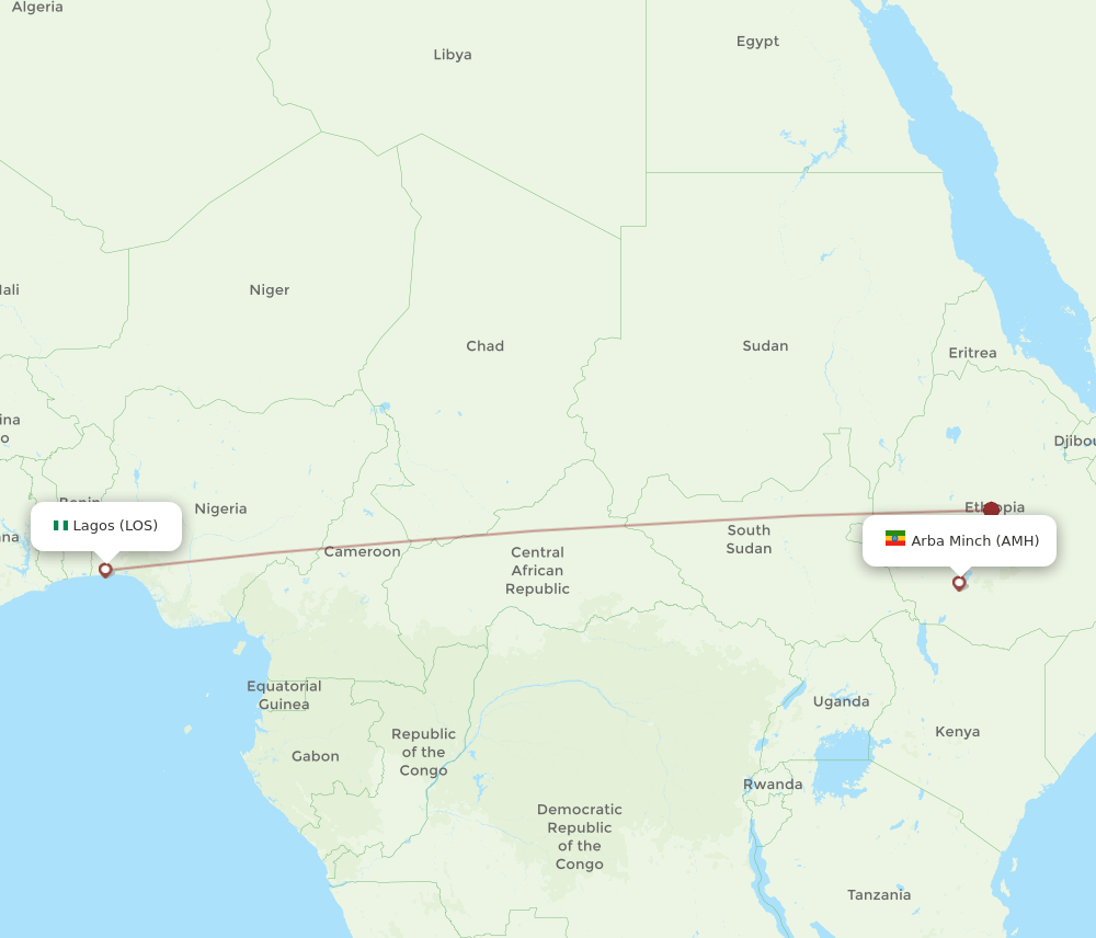 Lagos - Arba Mintch route map and flight paths