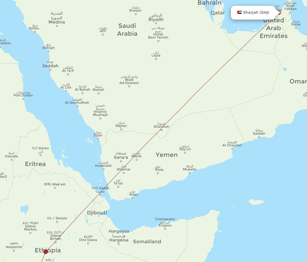 AMH-SHJ flight routes