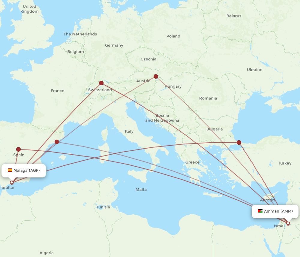 AMM to AGP flights and routes map