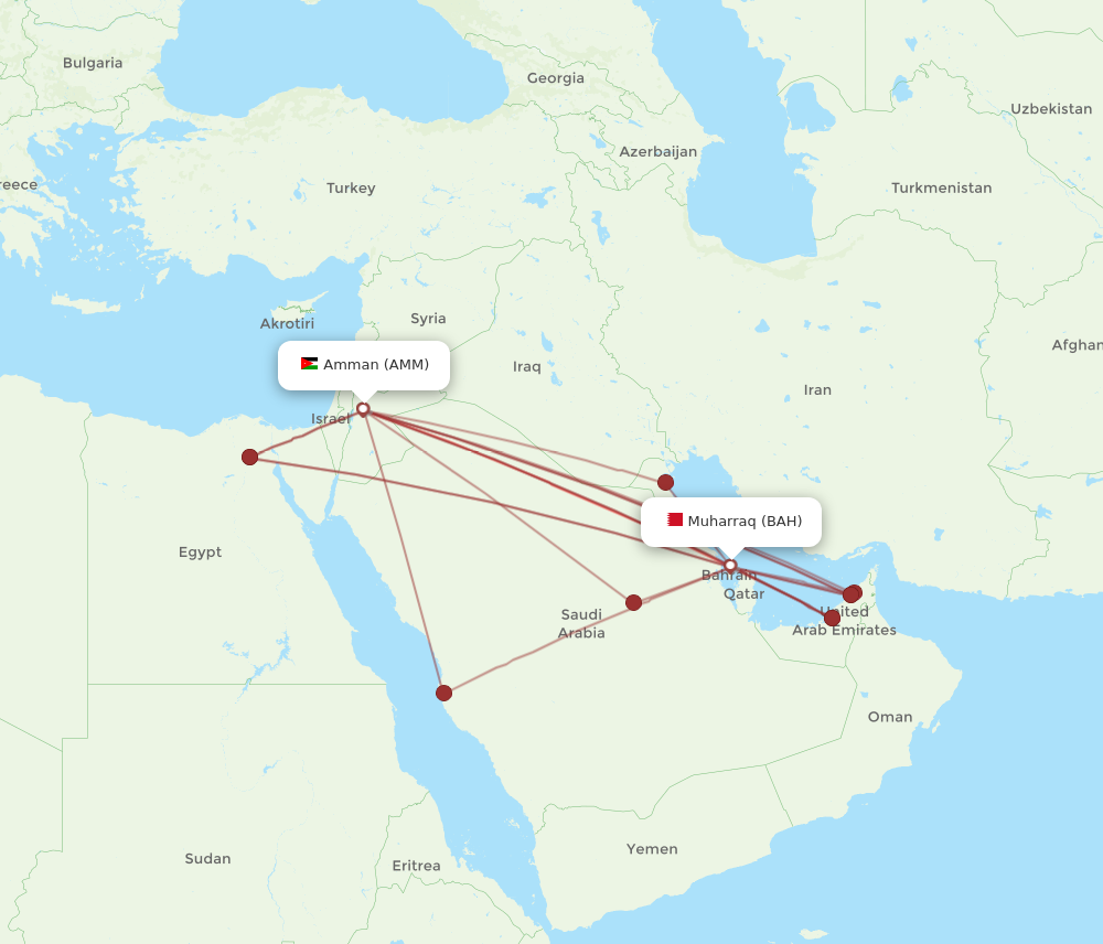 AMM to BAH flights and routes map