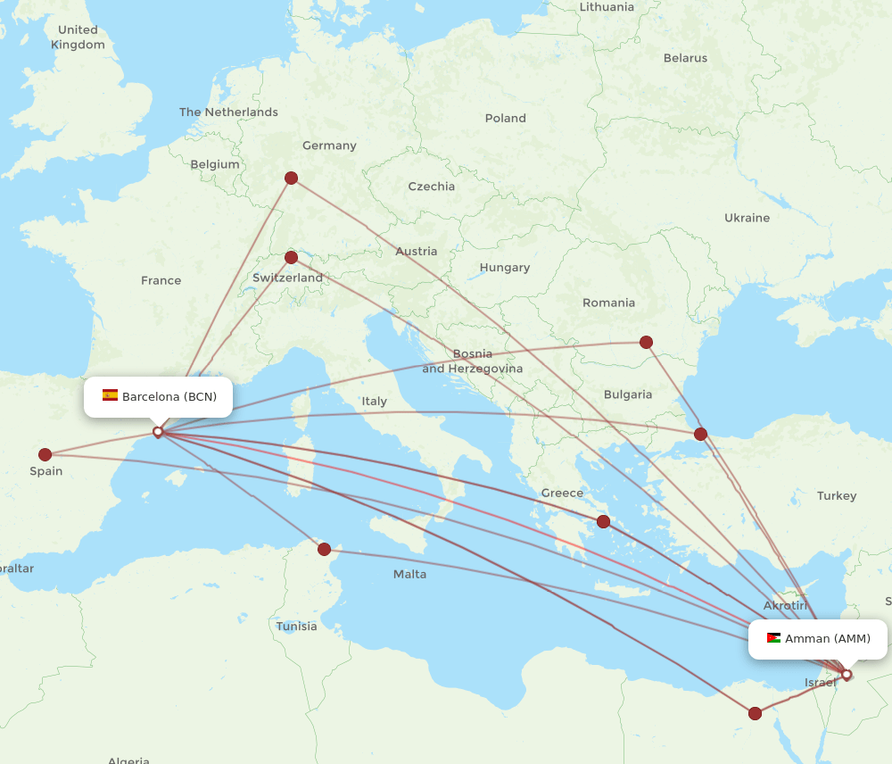 AMM-BCN flight routes