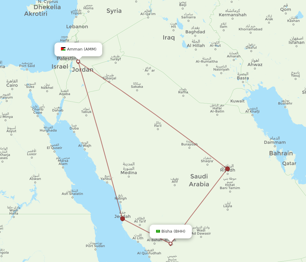 AMM to BHH flights and routes map