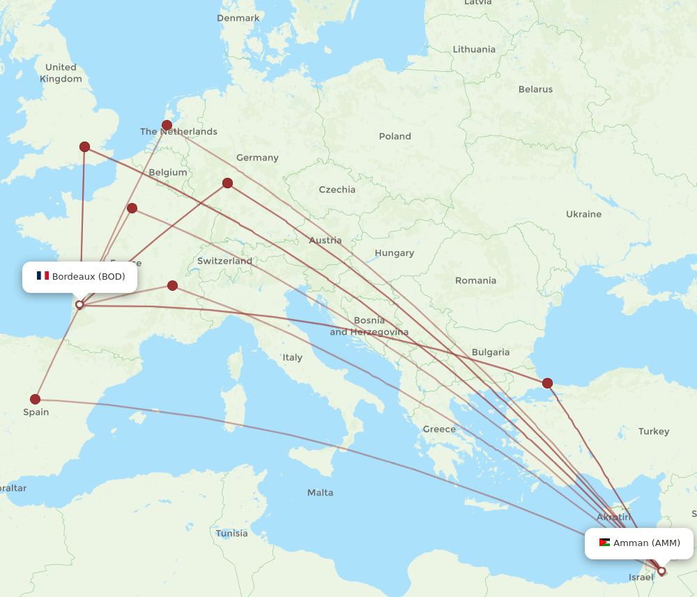 AMM-BOD flight routes